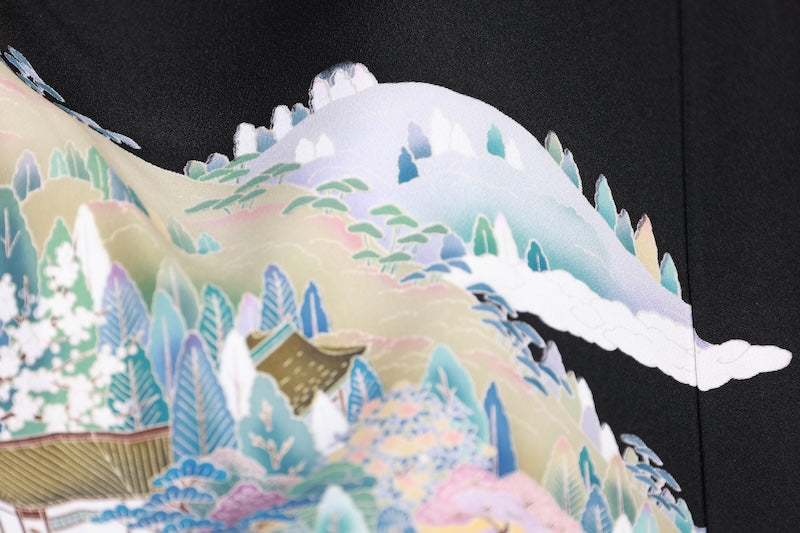 Kurotomesode kimono bule white pre-owned /AZ171
