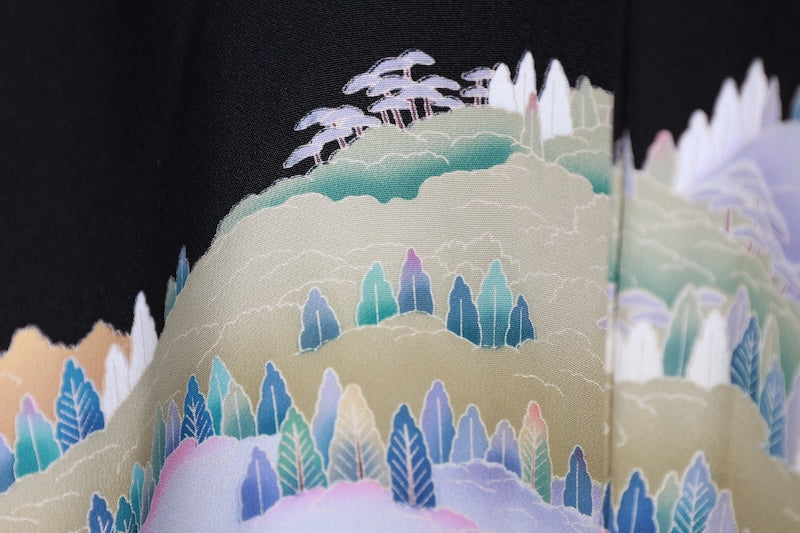Kurotomesode kimono bule white pre-owned /AZ171