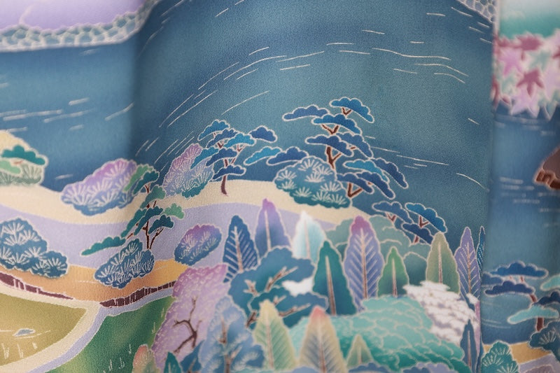Kurotomesode kimono bule white pre-owned /AZ171