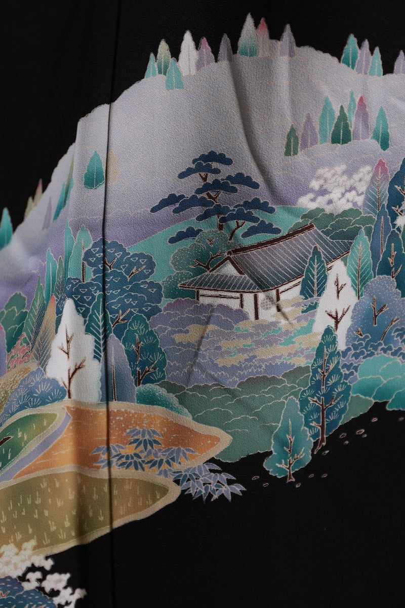 Kurotomesode kimono bule white pre-owned /AZ171