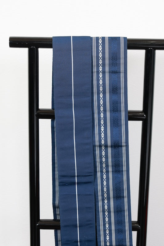 Men's Kaku-obi sash belt Reversible: Shades of navy and white pre-owned /AZ9