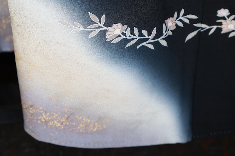 Kurotomesode kimono gold brown blue pre-owned /AZ170