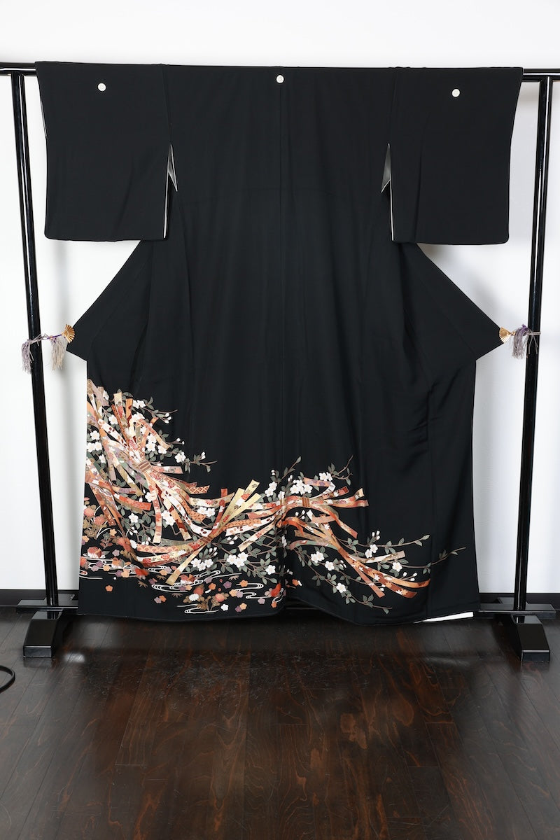 Kurotomesode kimono gold broen Gold piece processing pre-owned /AZ169