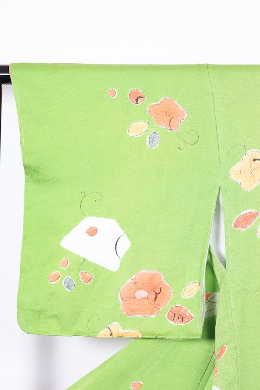 Komon kimono Yellow-green, brown, yellow pre-owned /R647
