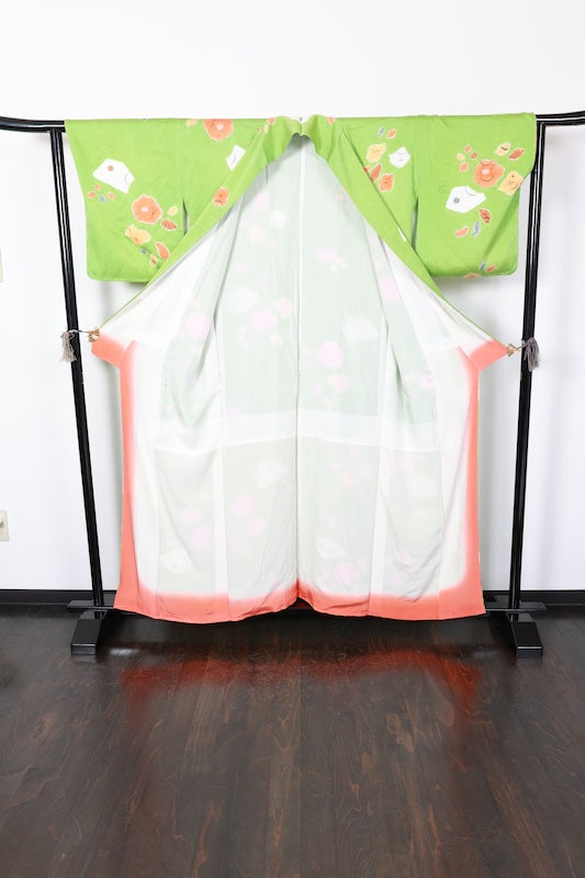 Komon kimono Yellow-green, brown, yellow pre-owned /R647