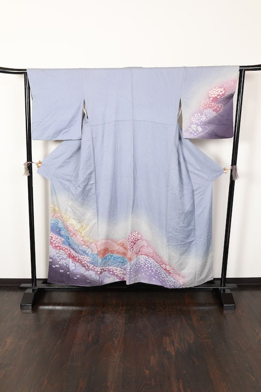 Houmongi kimono blue gray pre-owned /R646