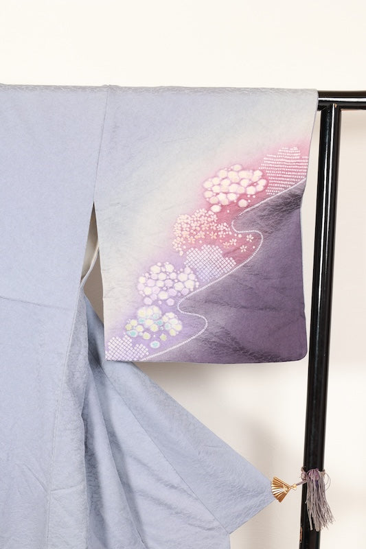 Houmongi kimono blue gray pre-owned /R646