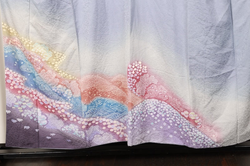 Houmongi kimono blue gray pre-owned /R646