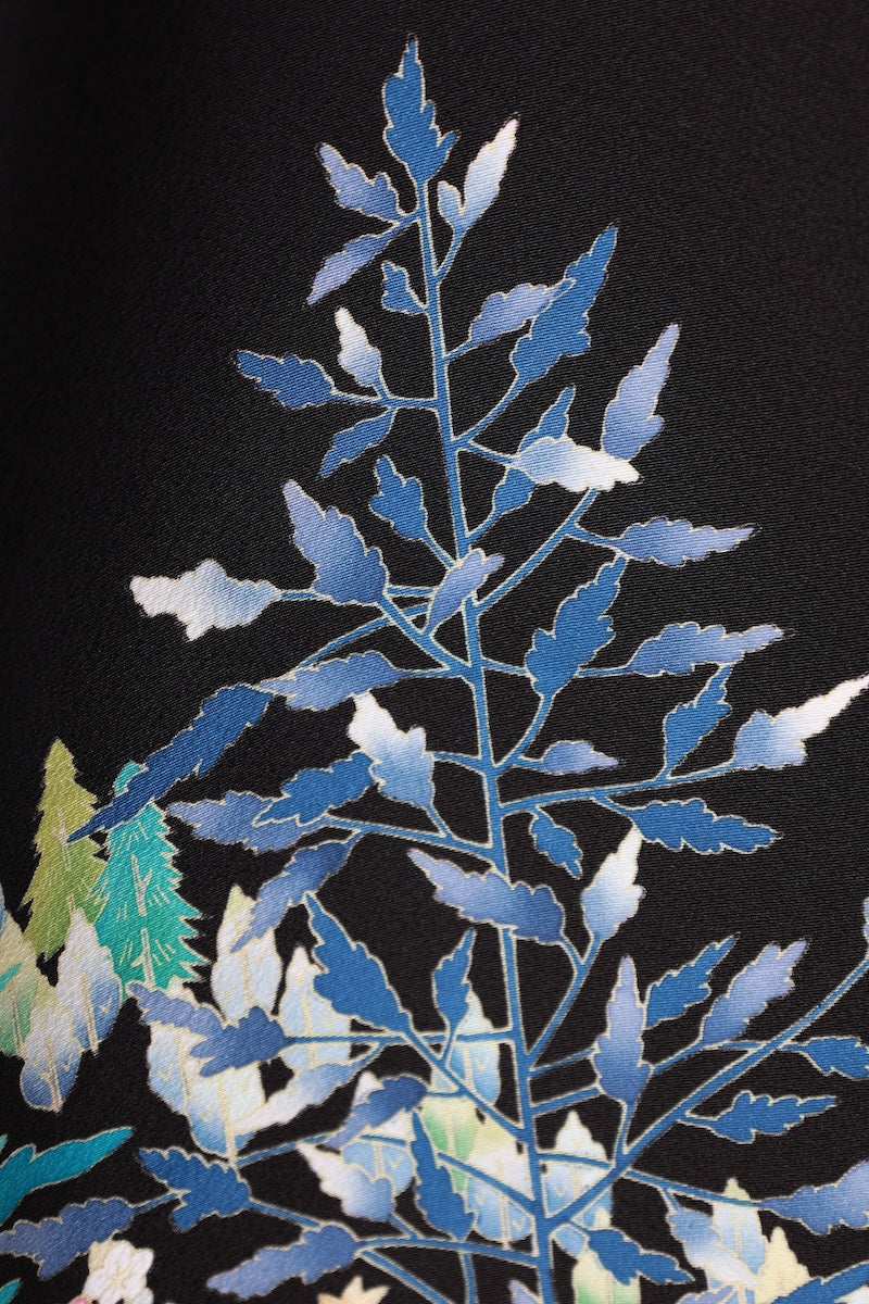 Kurotomesode kimono green indigo crane pre-owned /AZ168