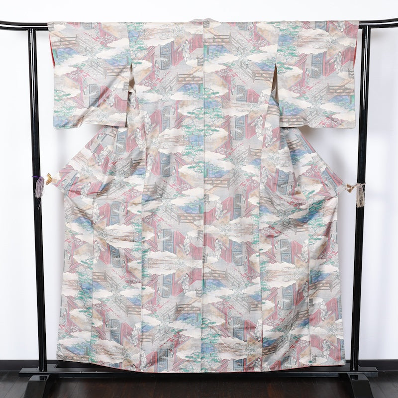 Japanese kimono used <Tsumugi> Msize  silk 100% /T229