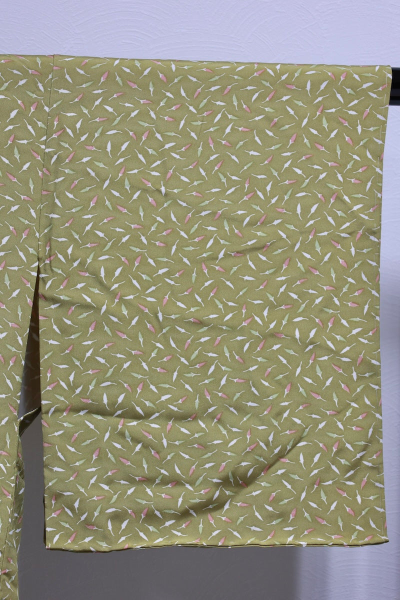 Nagajuban (long under-kimono) brown green pink pre-owned /AZ238