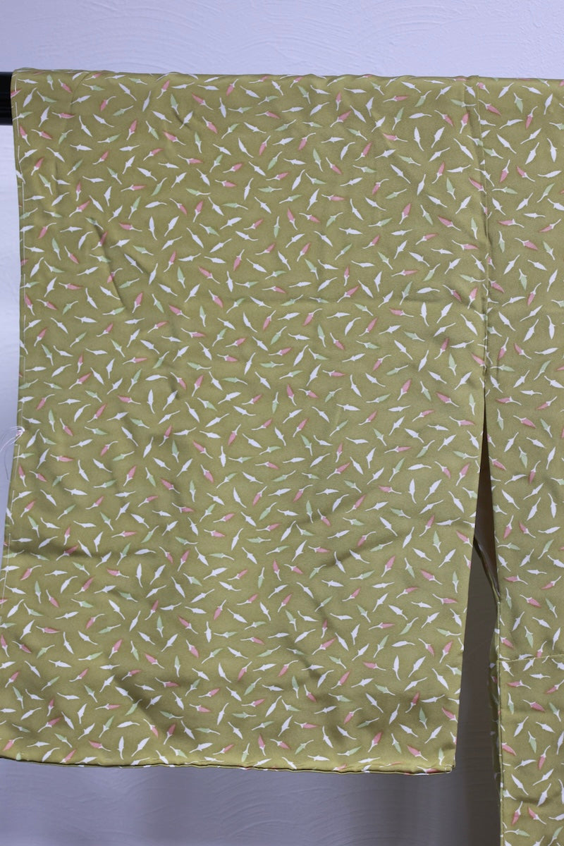 Nagajuban (long under-kimono) brown green pink pre-owned /AZ238