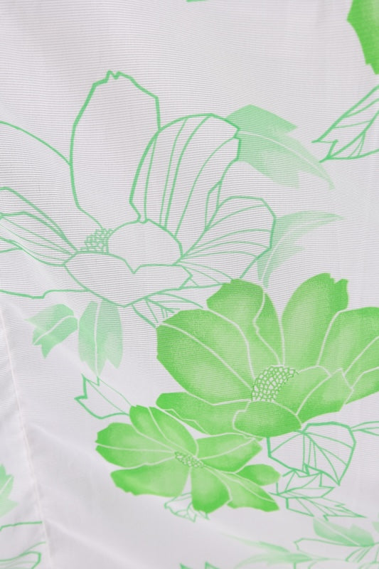 Summer  kimono used, white and green with floral pattern, L121