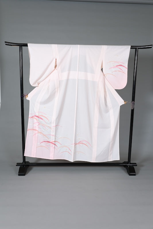 Summer formal kimono used (Ro silk), shades of pink, gold, white, dewdrop pattern, size L120