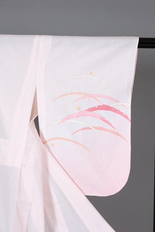 Summer formal kimono used (Ro silk), shades of pink, gold, white, dewdrop pattern, size L120