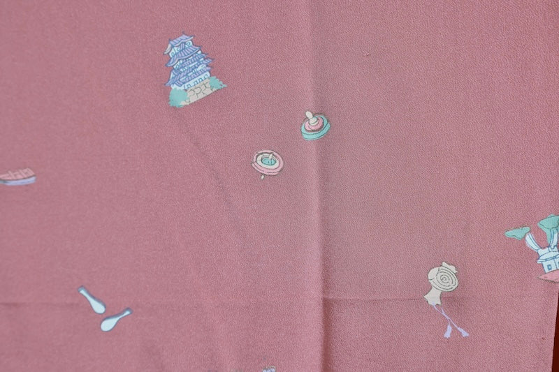 Nagajuban (long under-kimono) Coral pink green pre-owned/AZ33