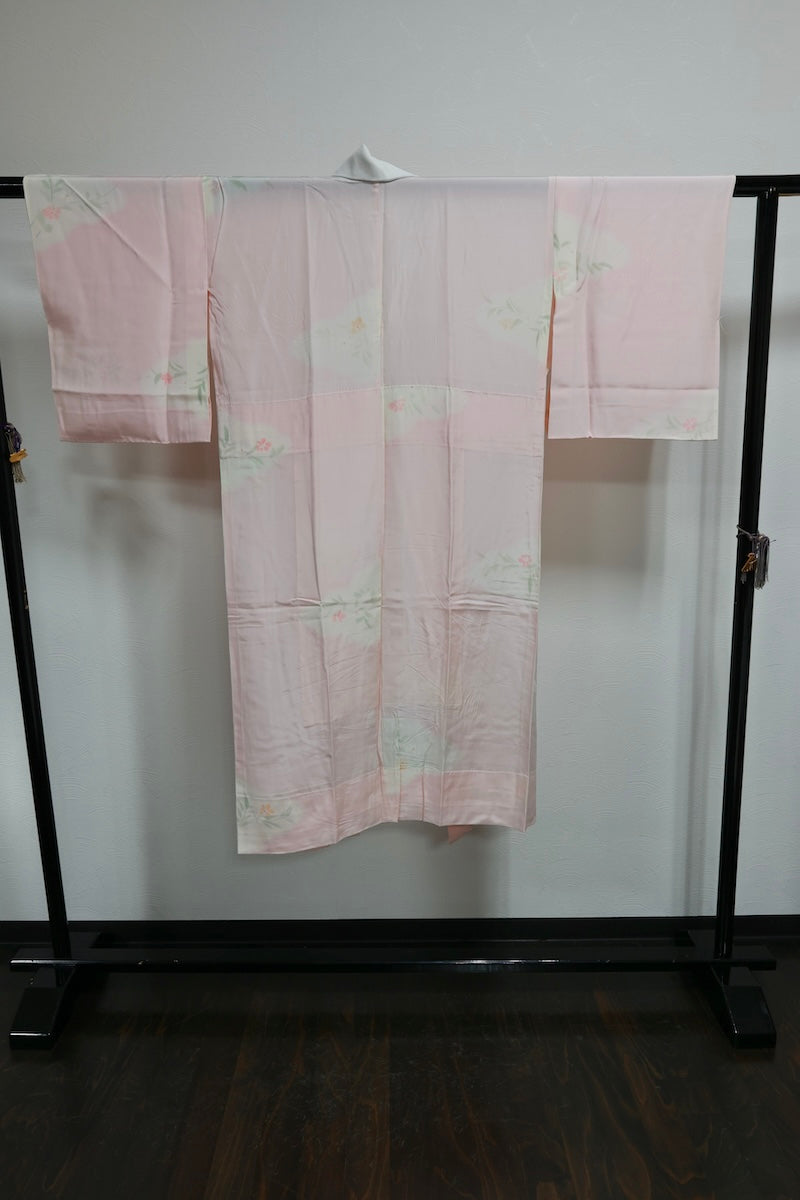 Nagajuban (long under-kimono) light pink green pre-owned /AZ32