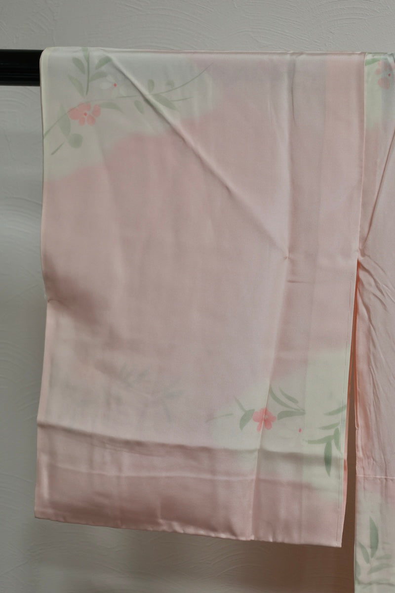 Nagajuban (long under-kimono) light pink green pre-owned /AZ32