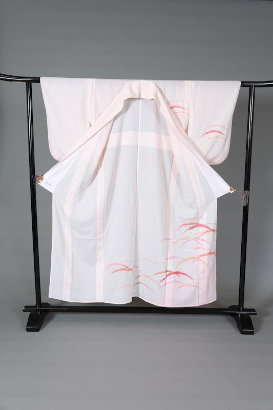 Summer formal kimono used (Ro silk), shades of pink, gold, white, dewdrop pattern, size L120