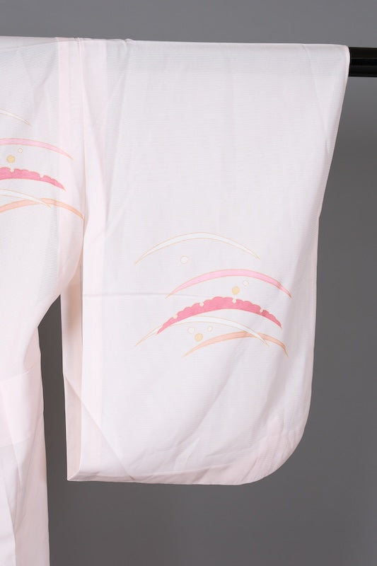 Summer formal kimono used (Ro silk), shades of pink, gold, white, dewdrop pattern, size L120