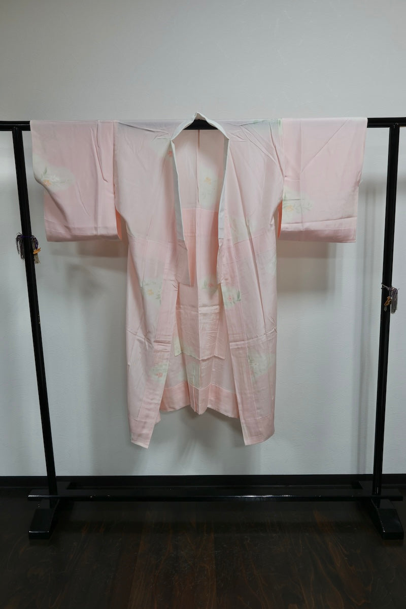 Nagajuban (long under-kimono) light pink green pre-owned /AZ32