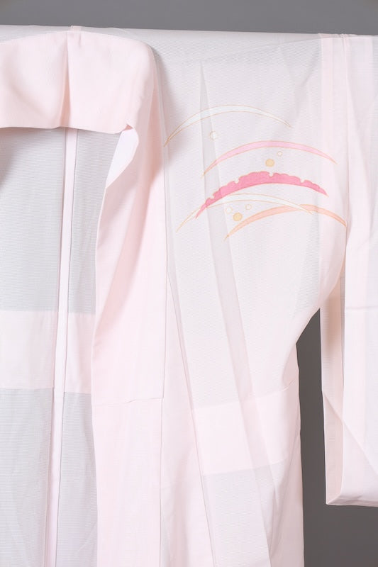 Summer formal kimono used (Ro silk), shades of pink, gold, white, dewdrop pattern, size L120