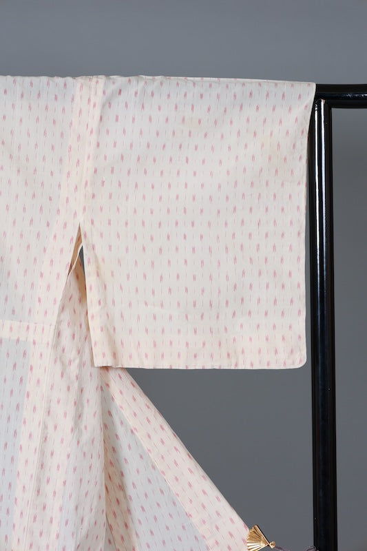Summer kimono used, beige and coral pink, ikat pattern, handwoven, L118