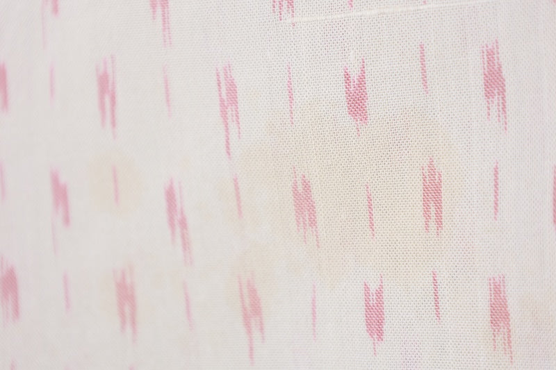 Summer kimono used, beige and coral pink, ikat pattern, handwoven, L118