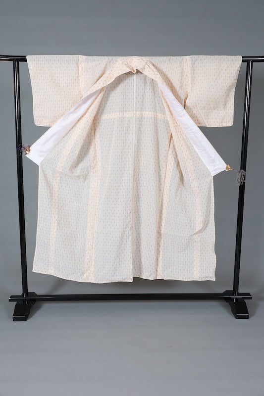 Summer kimono used, beige and coral pink, ikat pattern, handwoven, L118