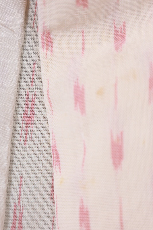 Summer kimono used, beige and coral pink, ikat pattern, handwoven, L118