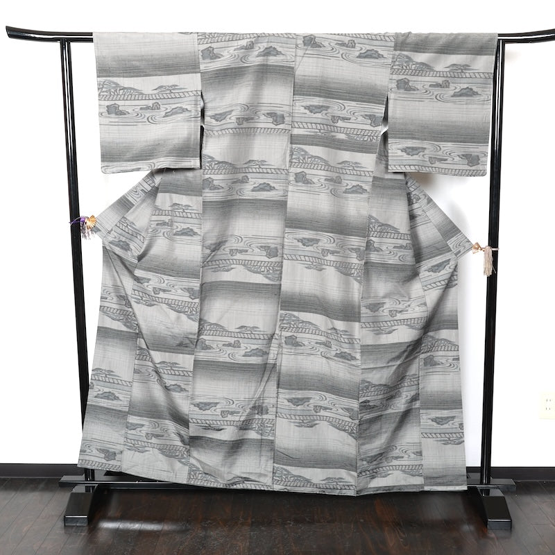 Japanese kimono used <Tsumugi> Lsize  silk 100% /T213