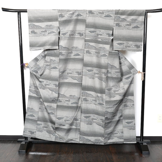 Japanese kimono used <Tsumugi> Lsize  silk 100% /T213