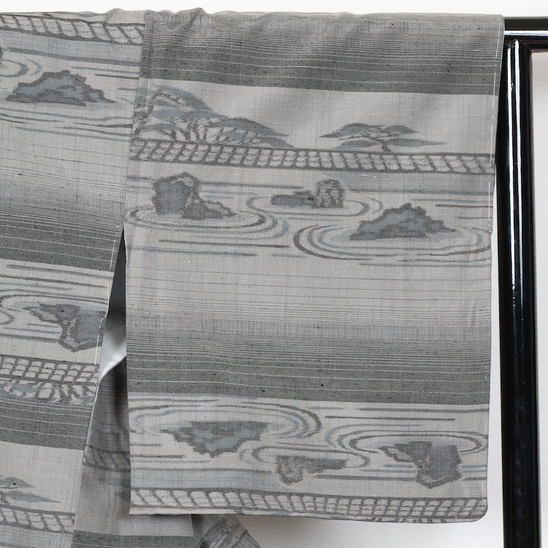 Japanese kimono used <Tsumugi> Lsize  silk 100% /T213