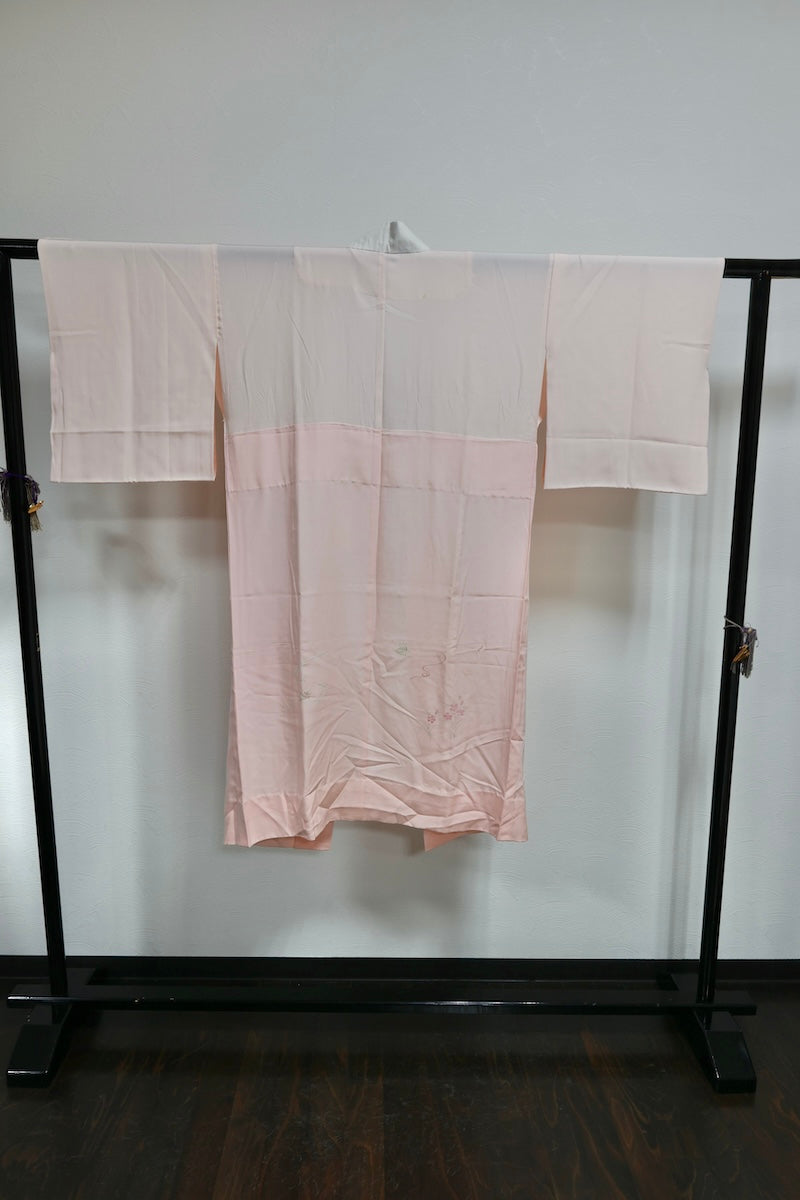 Nagajuban (long under-kimono) pink green Hand-dyed pre-owned /AZ21