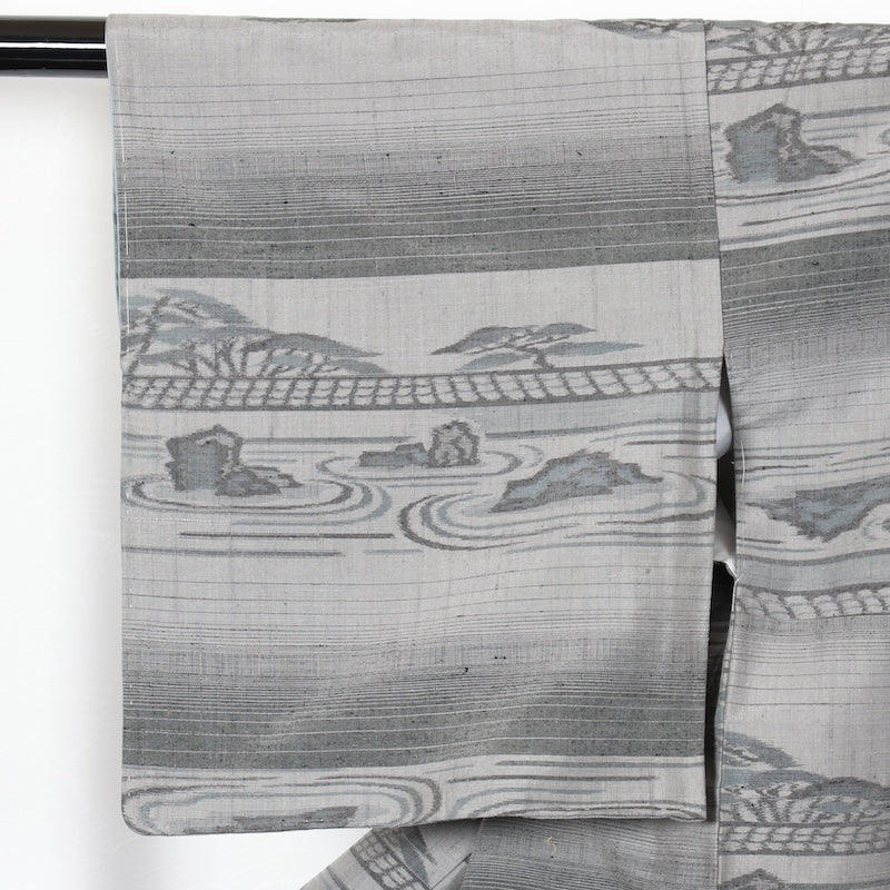 Japanese kimono used <Tsumugi> Lsize  silk 100% /T213
