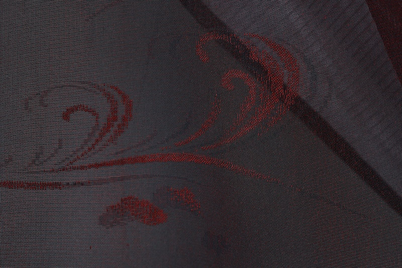 Japanese kimono used Komon, Monsha (shawl fabric), Black, Wine, Flowing Water pattern, L150