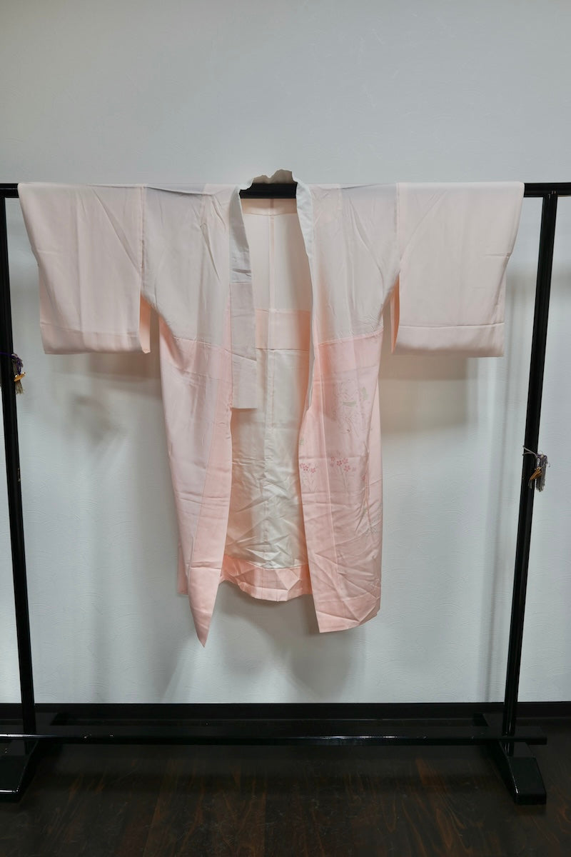 Nagajuban (long under-kimono) pink green Hand-dyed pre-owned /AZ21