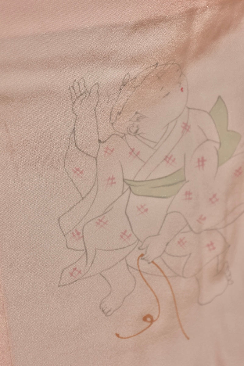 Nagajuban (long under-kimono) pink green Hand-dyed pre-owned /AZ21