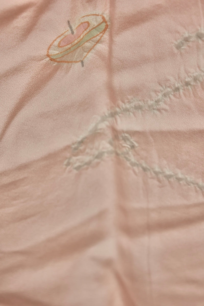 Nagajuban (long under-kimono) pink green Hand-dyed pre-owned /AZ21