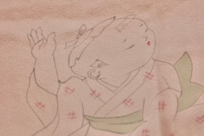 Nagajuban (long under-kimono) pink green Hand-dyed pre-owned /AZ21