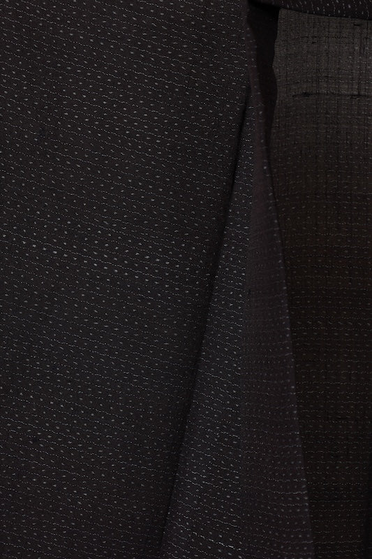 Men's summer Oshima Tsumugi  silk kimono used, shades of indigo, horizontal ikat pattern, handwoven, L148