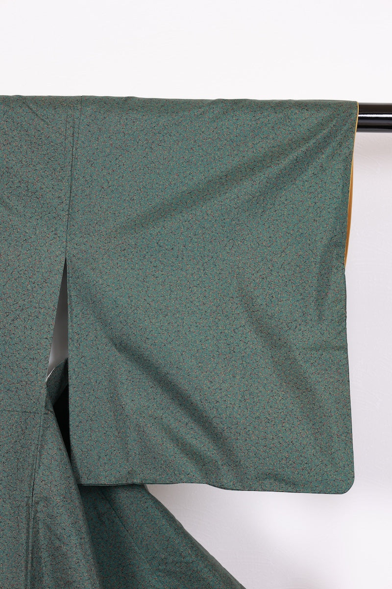 Tsumugi kimono green pre-owned /AZ56