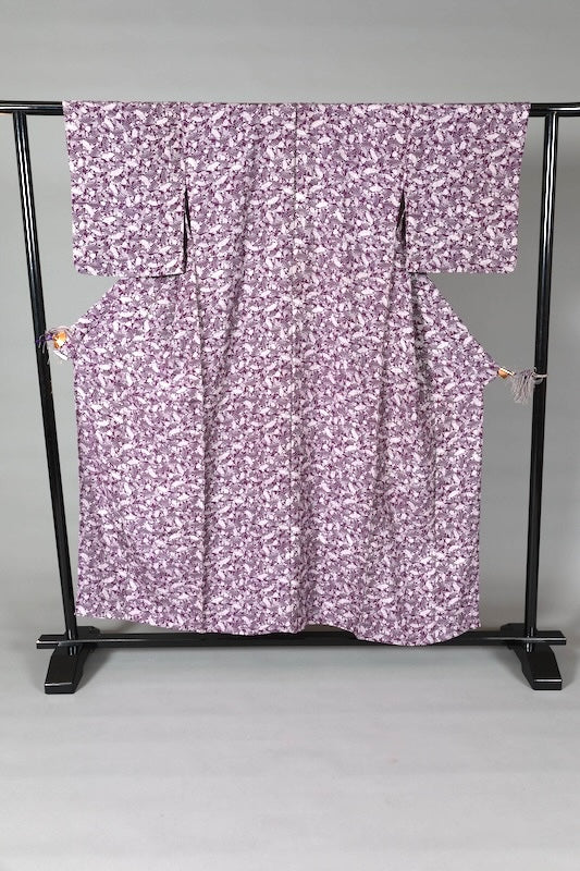 Summer Kimono used ( silk fabric), ro (black), purple and white, fan and flower pattern, L148