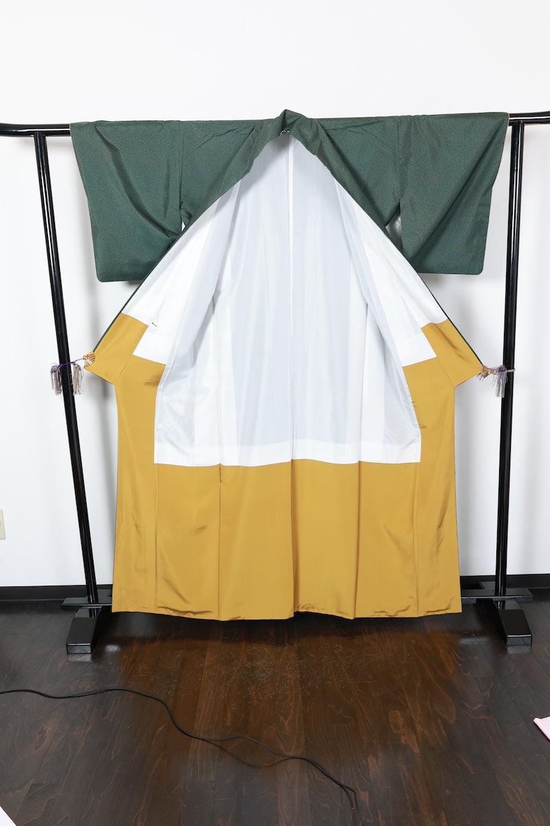 Tsumugi kimono green pre-owned /AZ56