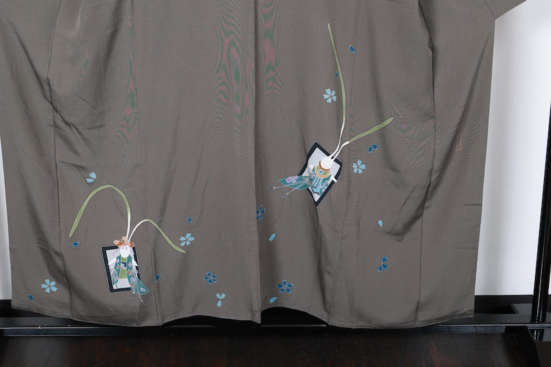 Tsukesage kimono gray green pre-owned /AZ58