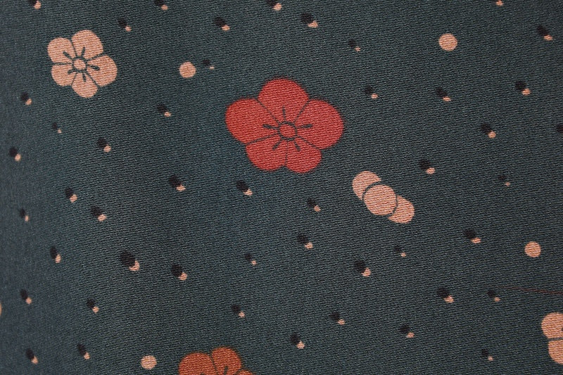 Japanese  kimono, brand new and unused. Colors: brown, green, beige, vermilion, floral pattern. L147
