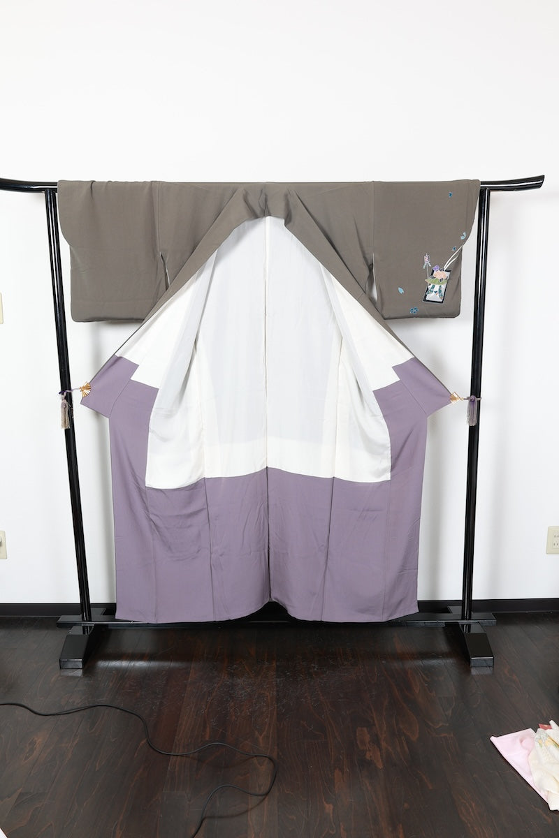 Tsukesage kimono gray green pre-owned /AZ58