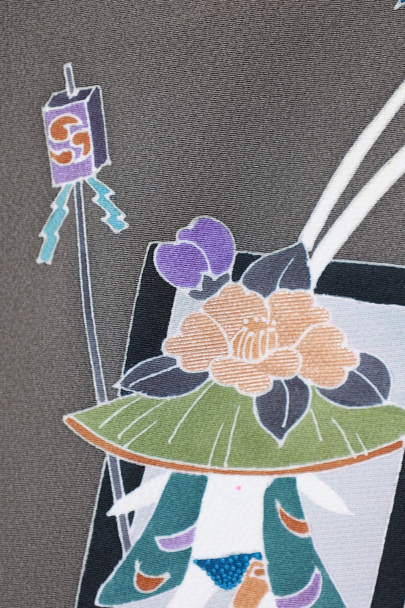 Tsukesage kimono gray green pre-owned /AZ58