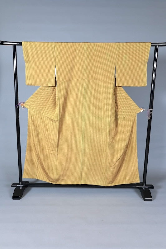 Japanease kimono used Komon  - Mustard Green - Abstract Pattern - L143