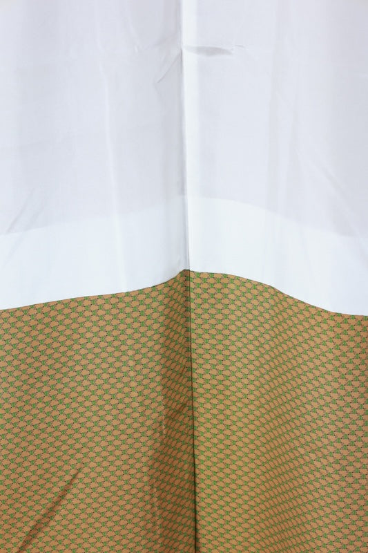 Japanease kimono used Komon  - Mustard Green - Abstract Pattern - L143